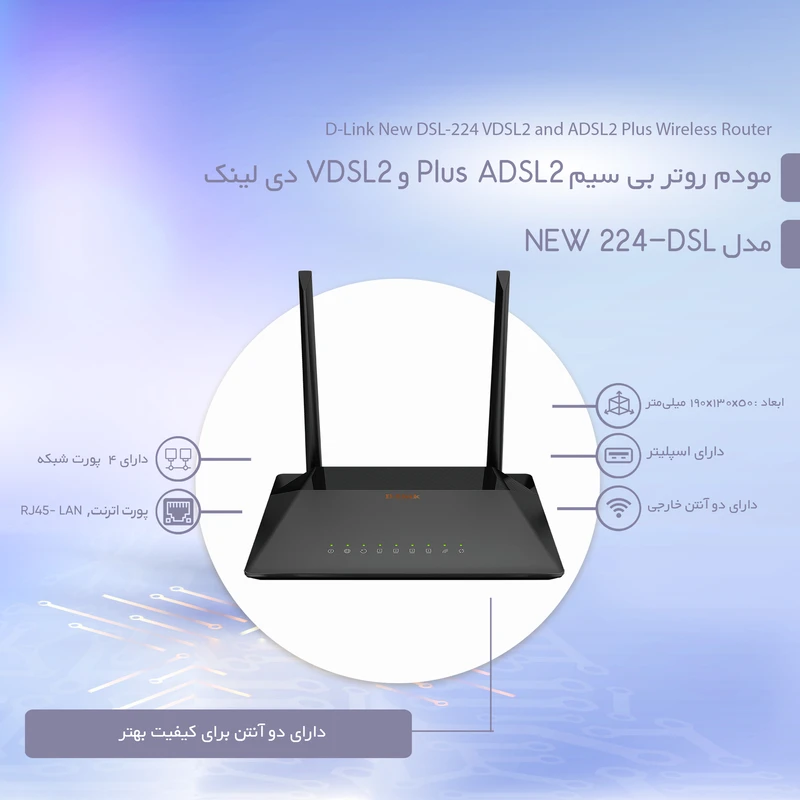 مودم روتر بیسیم ADSL2 Plus و VDSL2 دیلینک مدل DSL-224 NEW - تصویر 2