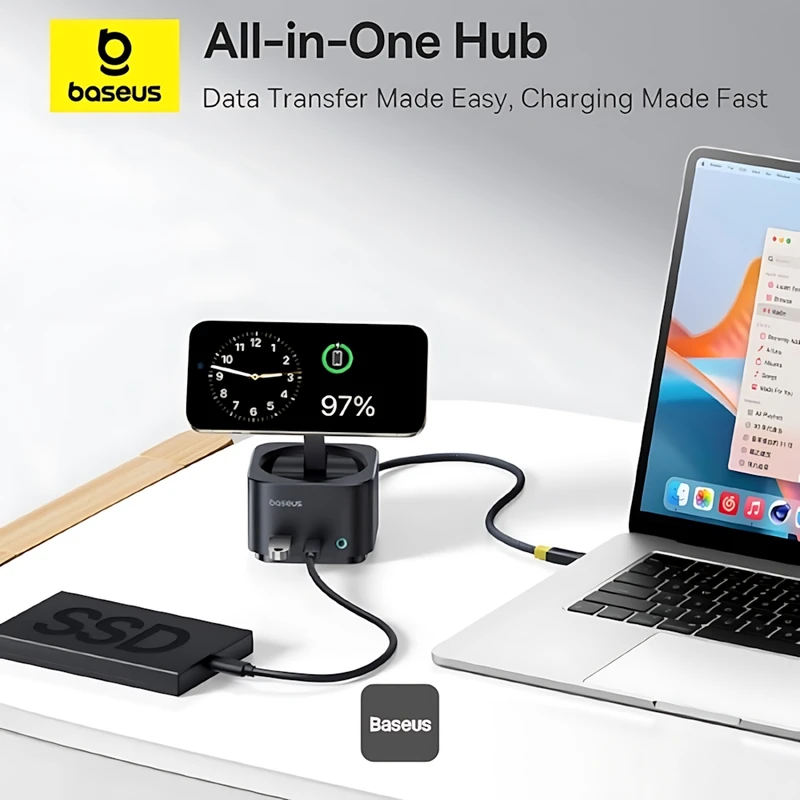 هاب 7 پورت USB-C و شارژر بی سیم بیسوس مدل BS-OH122 - تصویر 6
