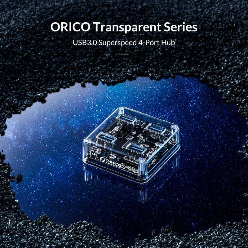 هاب ۴ پورت USB 3.0 اوریکو مدل MH4UC-U3 | بدنه شفاف کریستالی